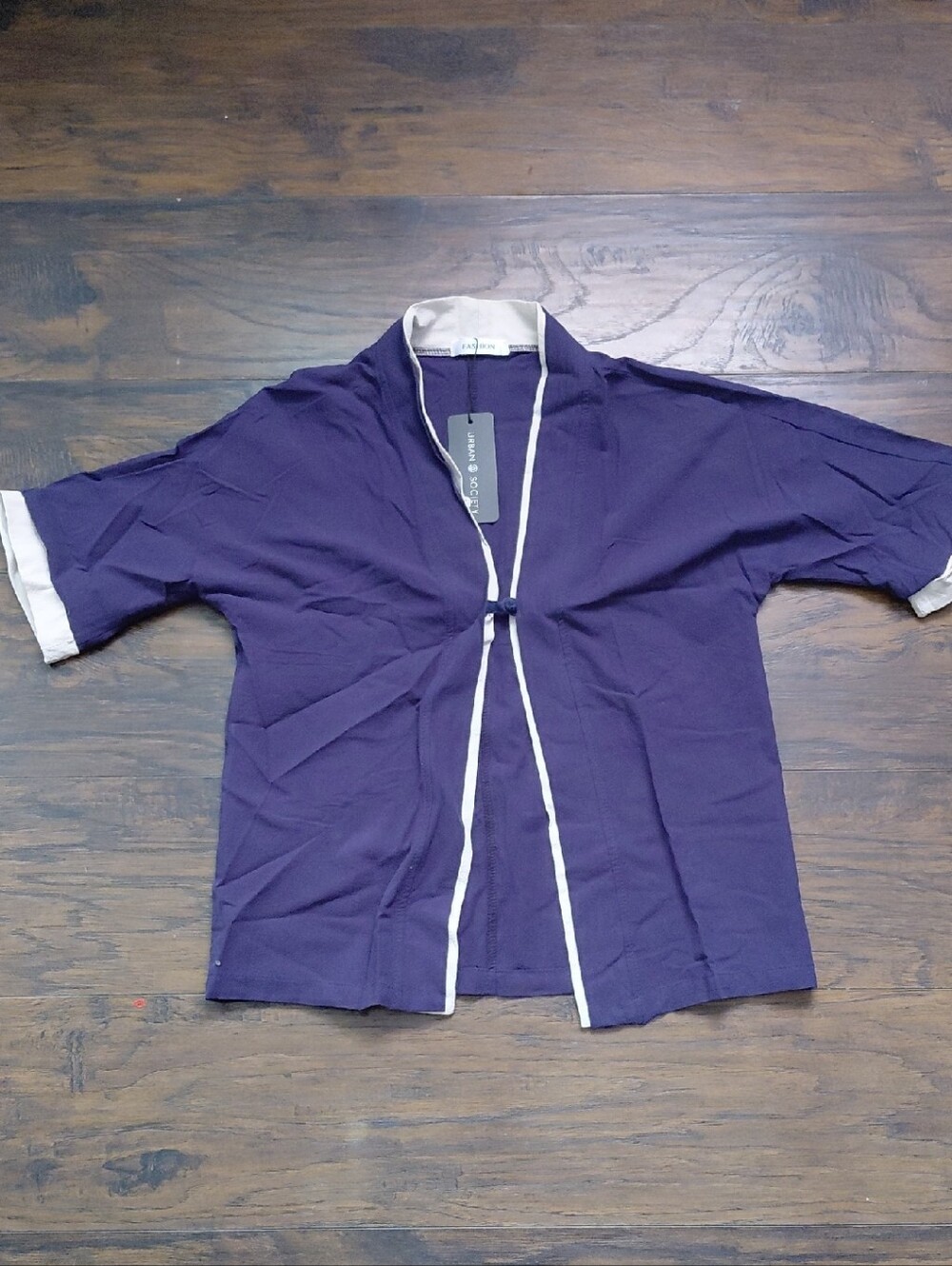 Men's Purple Short-Sleeve Casual Button-Down Shirt with White Trim